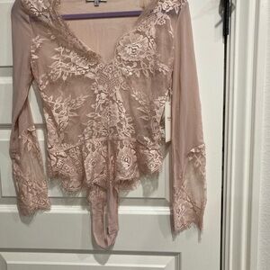 Blush Lace Floral Bodysuit in Pink